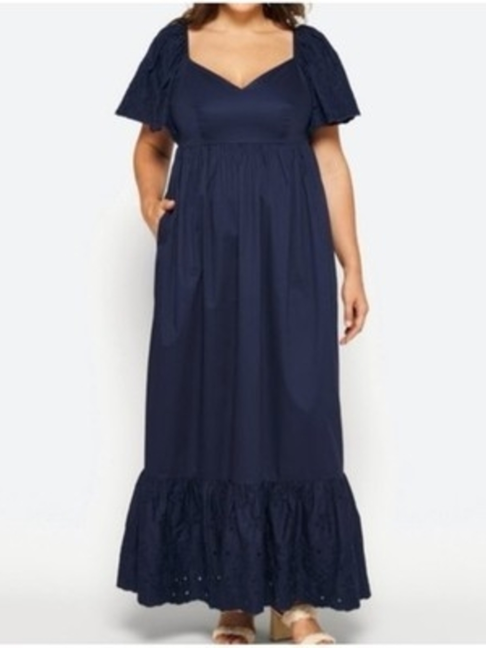 En Saison BNWT 2x Navy Maxi Dress With Eyelet Sleeves And Hem